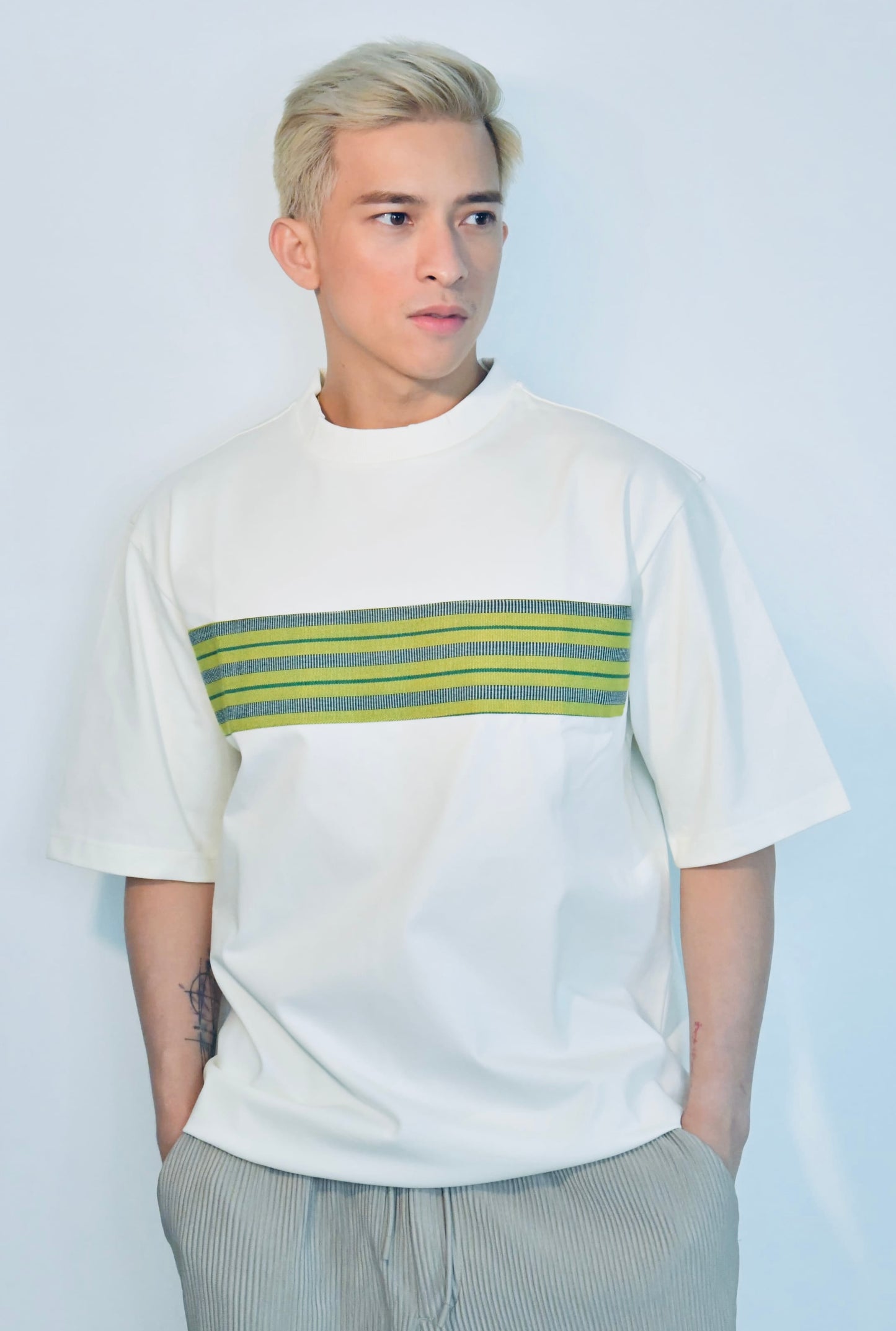 Everyday Edit Beige | Handwoven Yellow & Green Stripe