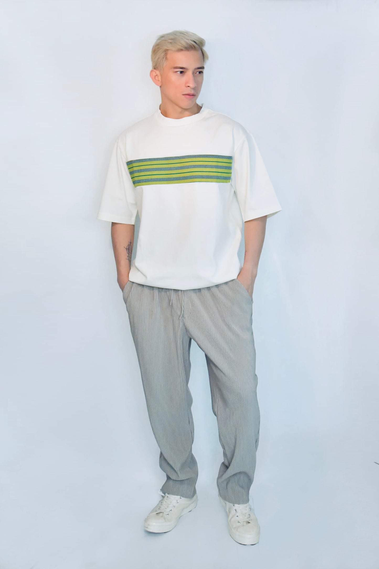Everyday Edit Beige | Handwoven Yellow & Green Stripe