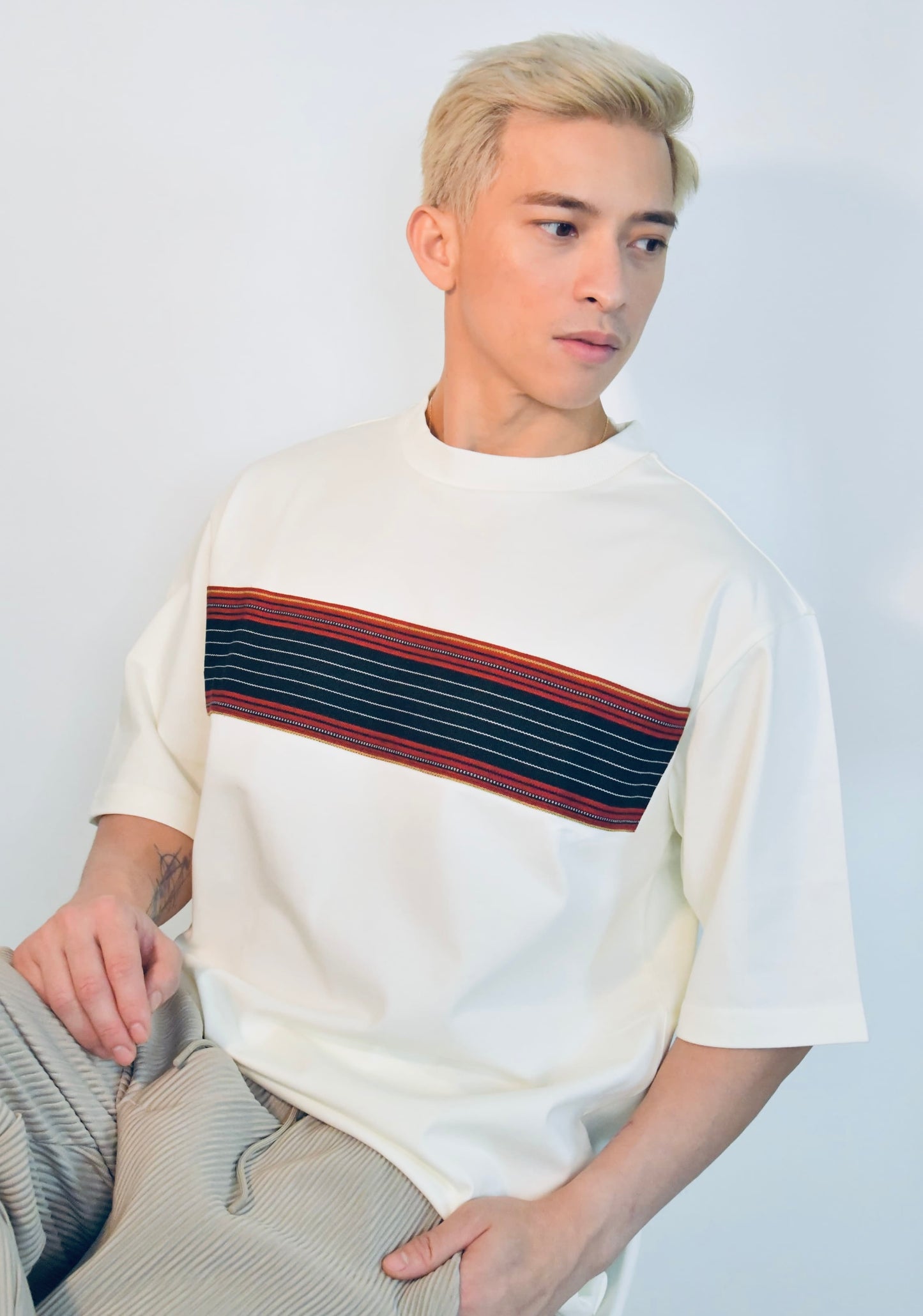 Everyday Edit Beige | Handwoven Red & Black Stripe